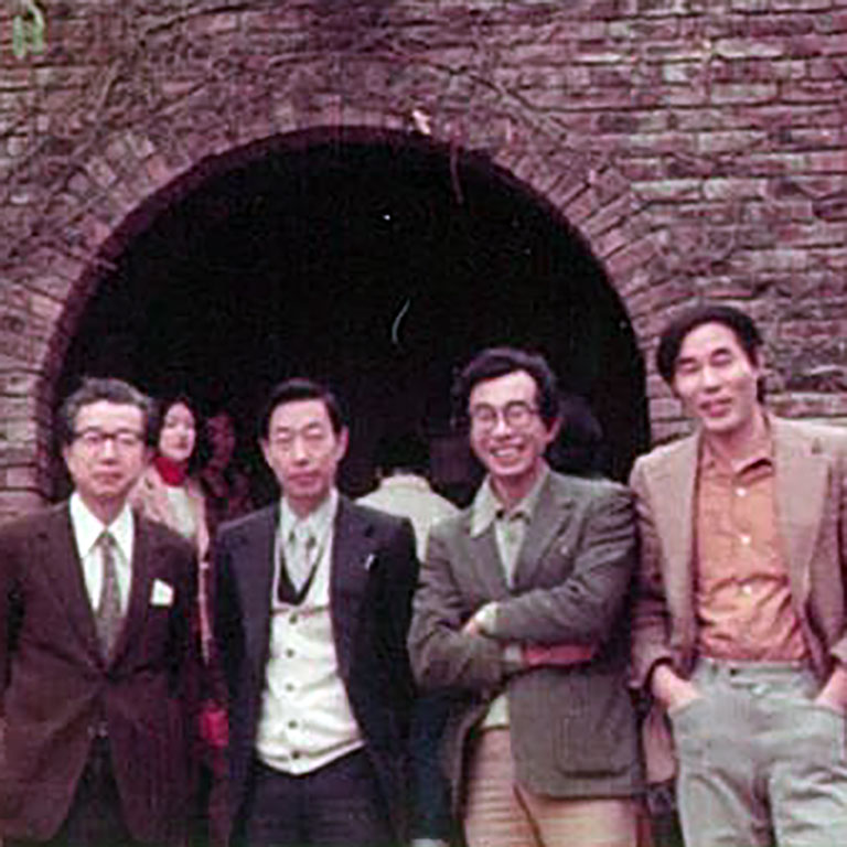 信州大学時代：左から、恩師 赤羽太郎先生、矢田純一先生、宮川幸昭先生、私